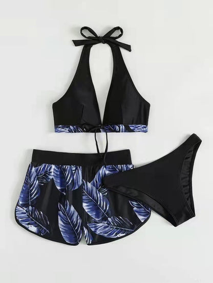 3-Piece Leaf Print Bikini Set