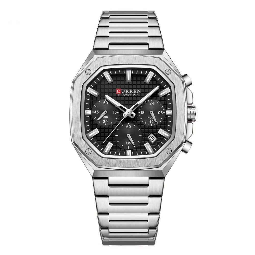 Men's Six-Pin Calendar Steel Watch