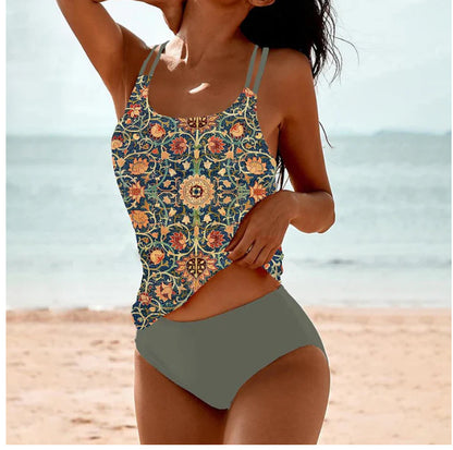 Vintage High-Waist Printed Swimwear